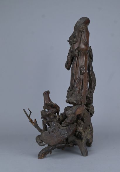 Immortel Shoulao en bois sculpté sur racine...
