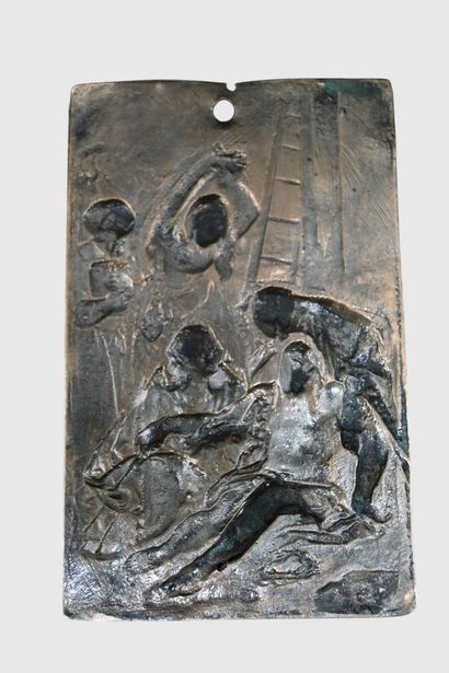 Plaque en bronze, Descente de Croix, XVIIe...
