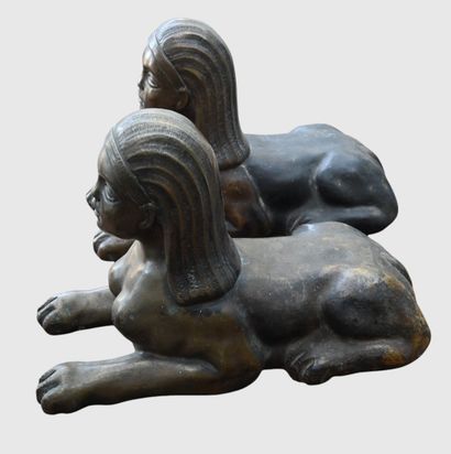 Paire de sphinx en bronze, début du XIXe...