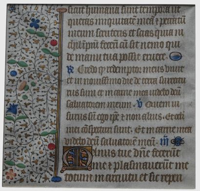 Feuillet enluminé gothique sur parchemin,...
