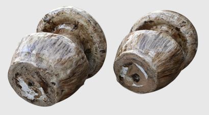 Paire de champignons en grès émaillé années...