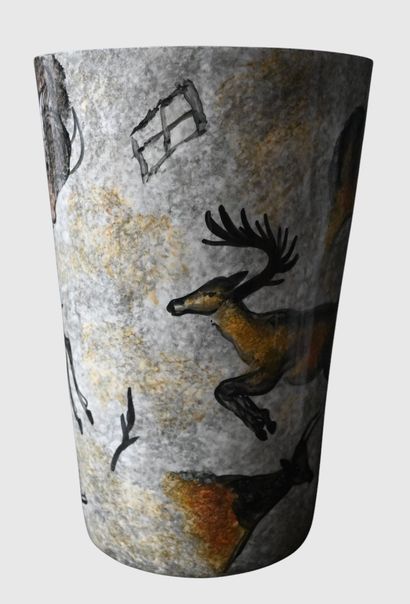 Vase Vallauris en grès, décor pariétal, vers...