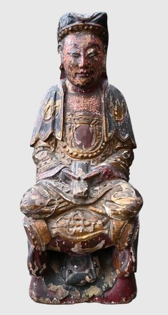 Bouddha assis en bois polychrome, Birmanie,...
