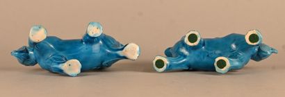 Paire de lions gardiens chinois en céramique...