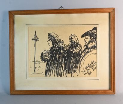 Scène de personnages en costumes anciens,...
