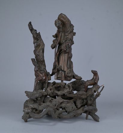 Immortel Shoulao en bois sculpté sur racine...