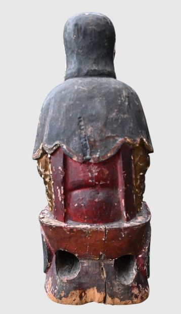 Bouddha assis en bois polychrome, Birmanie,...
