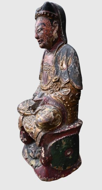 Bouddha assis en bois polychrome, Birmanie,...