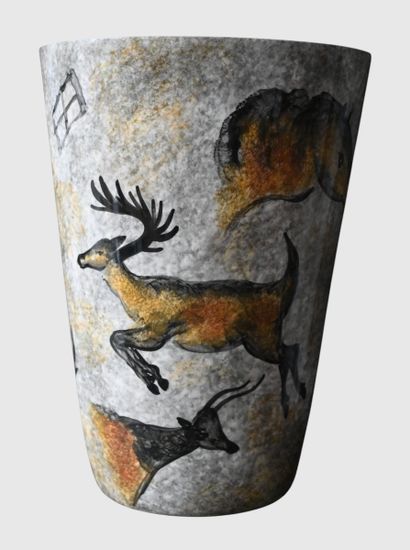Vase Vallauris en grès, décor pariétal, vers...
