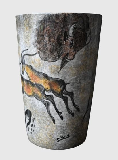 Vase Vallauris en grès, décor pariétal, vers...