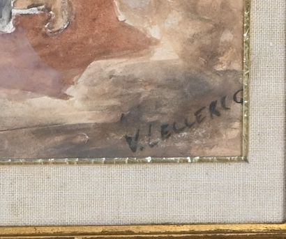 Scène de figures près d’un feu – aquarelle...
