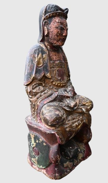 Bouddha assis en bois polychrome, Birmanie,...