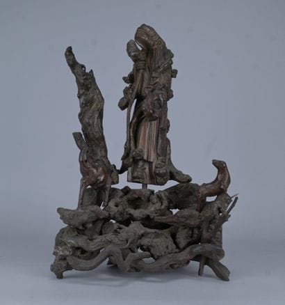 Immortel Shoulao en bois sculpté sur racine...
