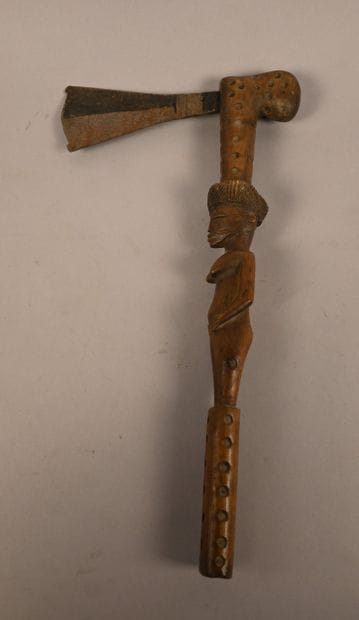Chokwe axe with carved anthropomorphic handle,...