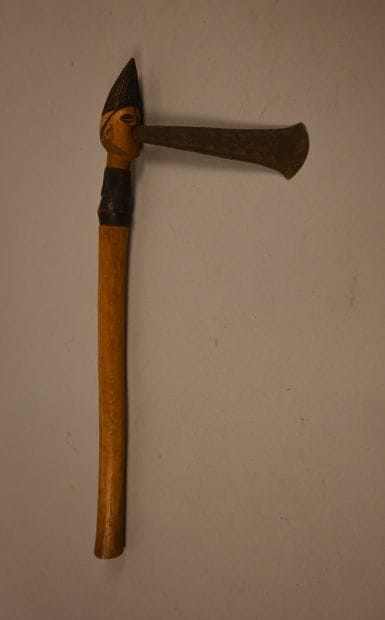 Lwena ceremonial axe with anthropomorphic...