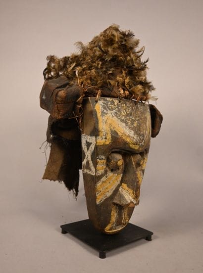 Kuba mask with fiber and feather headdress,...