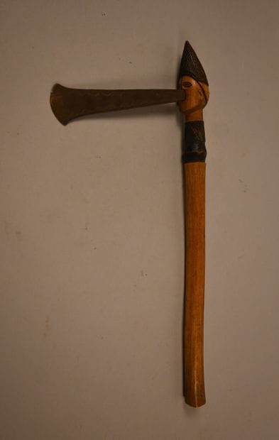 Lwena ceremonial axe with anthropomorphic...