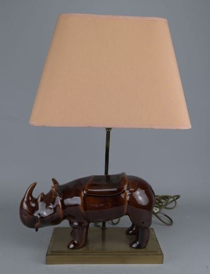Designer table lamp in the shape of a rhinoceros,...
