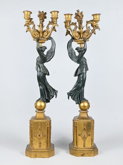 Important pair of Empire period gilt bronze...