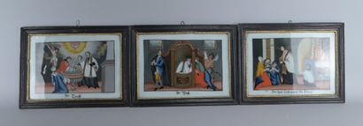 Suite de six peintures sous verre religieuses,...