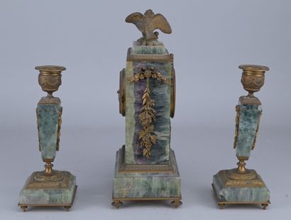 Fireplace set in fluorite and gilded bronze,...