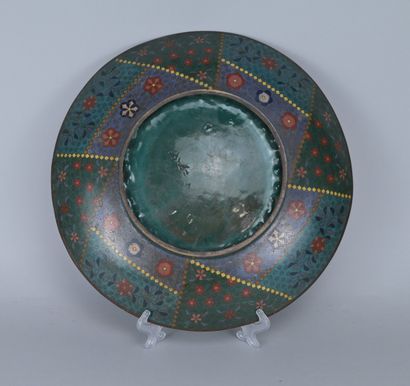 Large Chinese Cloisonné Plate with Dragon,...