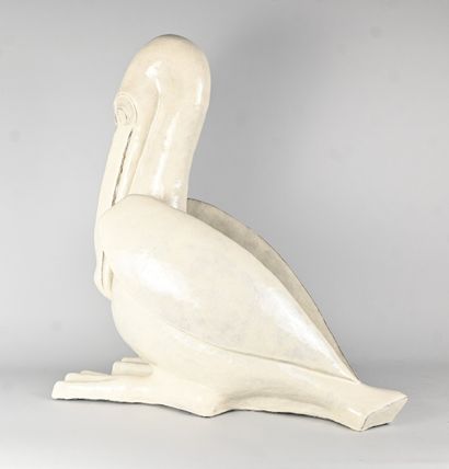 Enameled stoneware animal sculpture of a...