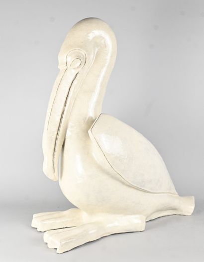 Enameled stoneware animal sculpture of a...