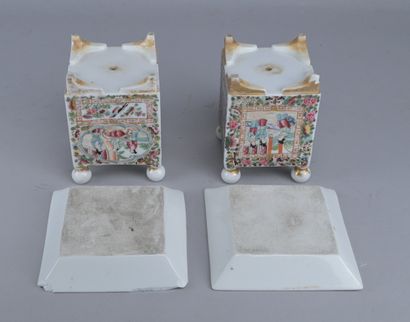 Pair of Cantonese porcelain flowerpots, 19th...