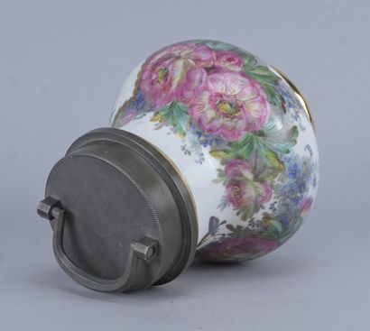 Polychrome porcelain tobacco jar with a pewter...