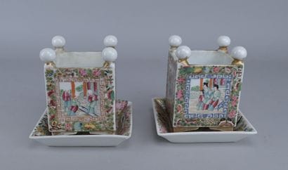 Pair of Cantonese porcelain flowerpots, 19th...