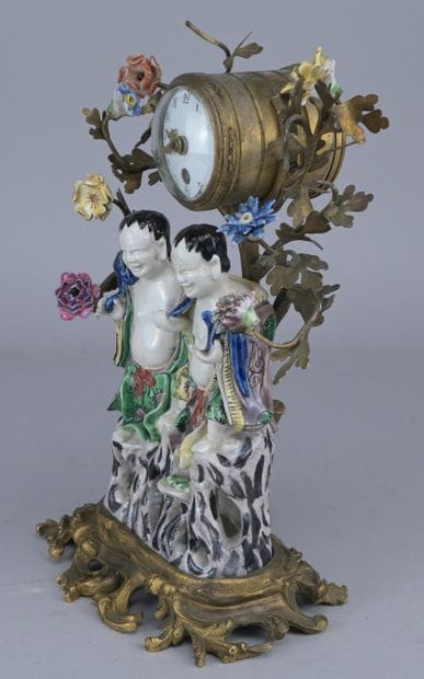Ho-Ho Clock in Porcelain and Bronze, 19th...