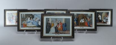 Suite de six peintures sous verre religieuses,...