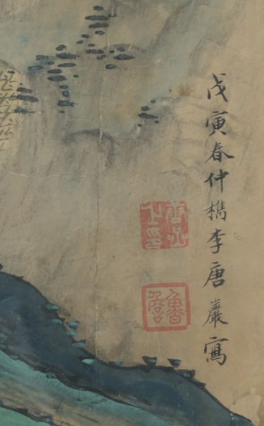 Large Chinese Painting Depicting a Scholar...