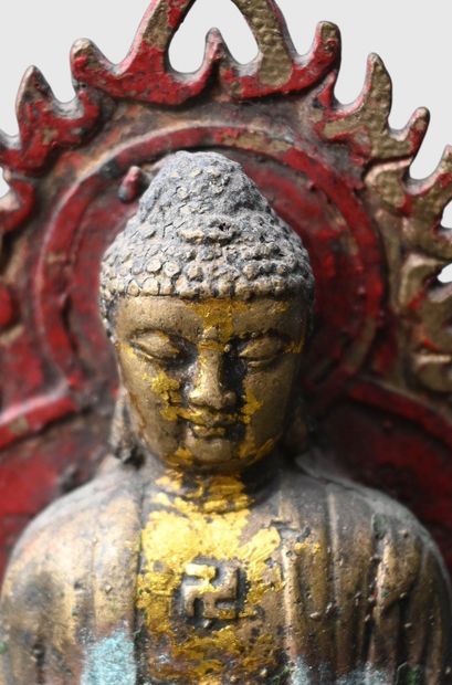 Seated Buddha in polychrome bronze, Qing...