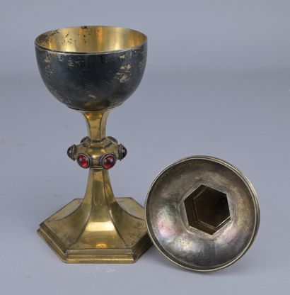 Gothic-style silver and gilded copper ciborium,...