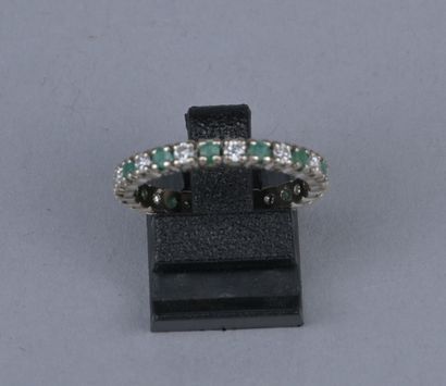 18K Gold Wedding Band with Emeralds and Brilliant-Cut...