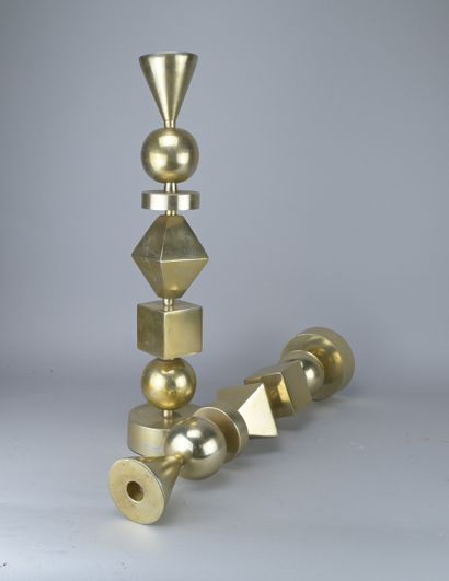 Pair of designer aluminum candlesticks, circa...