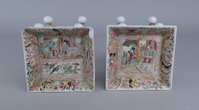 Pair of Cantonese porcelain flowerpots, 19th...
