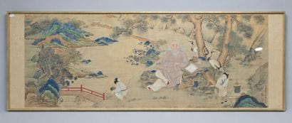 Large Chinese Painting Depicting a Scholar...