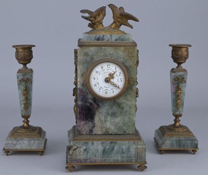 Fireplace set in fluorite and gilded bronze,...