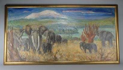 Paul Daxhelet, Les éléphants au Kilimandjaro

Huile...