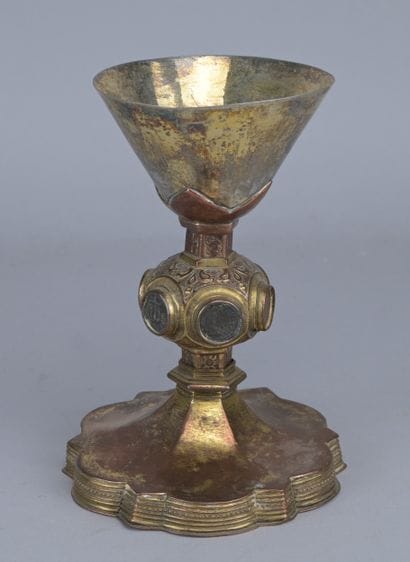 Italian Gothic chalice made of gilded copper...
