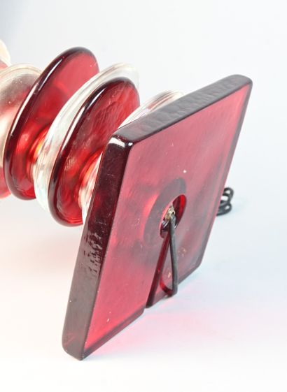 Large table lamp in red and clear glass,...