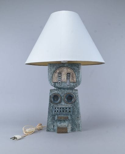 Sculptural glazed ceramic table lamp attributed...