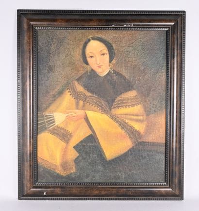 Portrait of an Elegant Asian Woman, 19th-Century-Style...