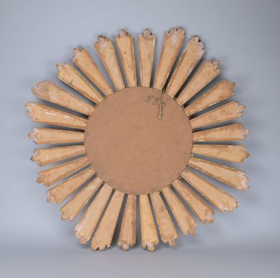 Large gilded wooden sun-shaped mirror, 20th...