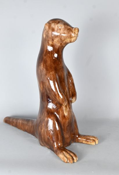 Enameled stoneware animal sculpture of an...