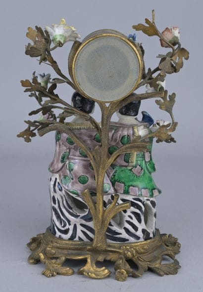 Ho-Ho Clock in Porcelain and Bronze, 19th...