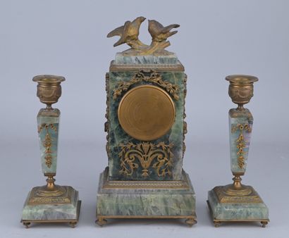 Fireplace set in fluorite and gilded bronze,...